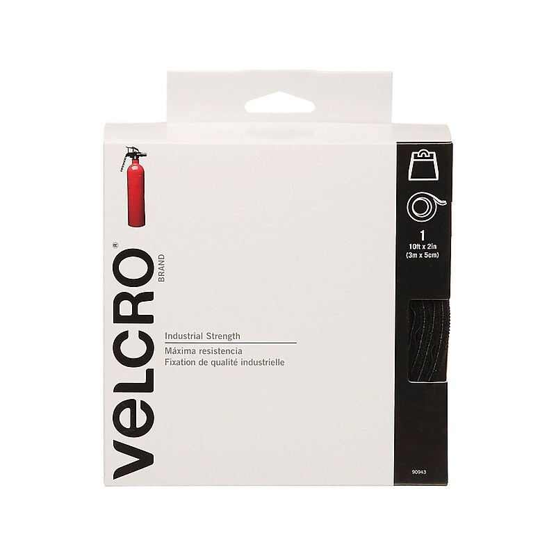 Velcro Industrial Strength 2"W x 120"L Sticky Back Hook & Loop Fasteners, Black, Each (90943) image 1