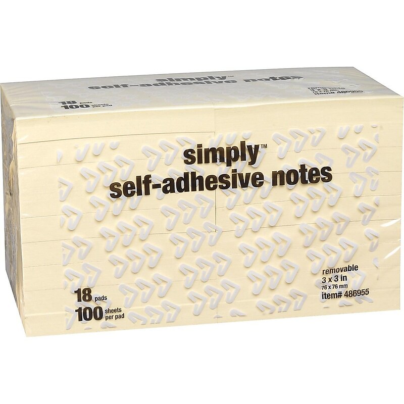 Simply Sticky Notes, 3" x 3", Yellow, 100 Sheets/Pad, 18 Pads/Pack (S-33-YW-18) image 1
