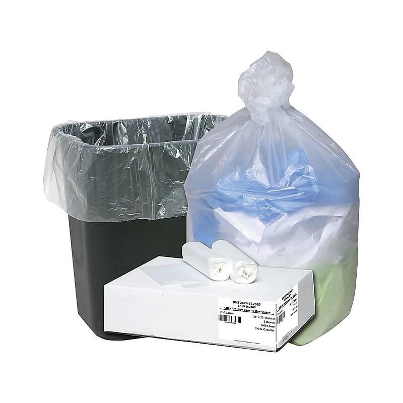 Berry Global Good'nTuff 10 Gallon Industrial Trash Bag, 24" x 24", High Density, 6 mic, Natural, 1000 Bags/Box (GNT2424) image 1