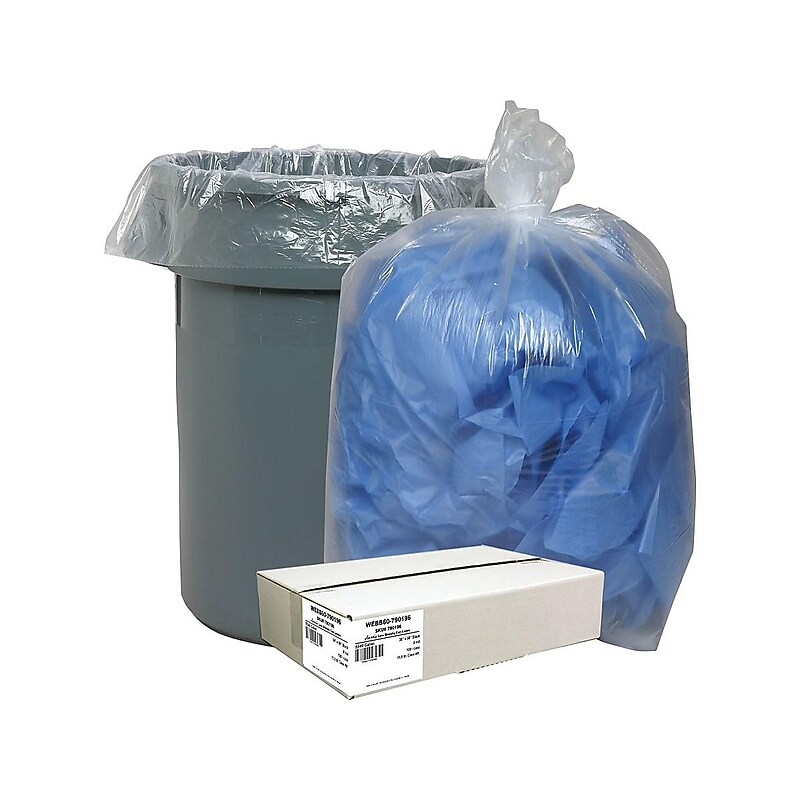 Berry Global Classic 60 Gallon Industrial Trash Bag, 38" x 58", Low Density, 0.9 mil, Clear, 100 Bags/Box (WEBBC60-538991) image 1