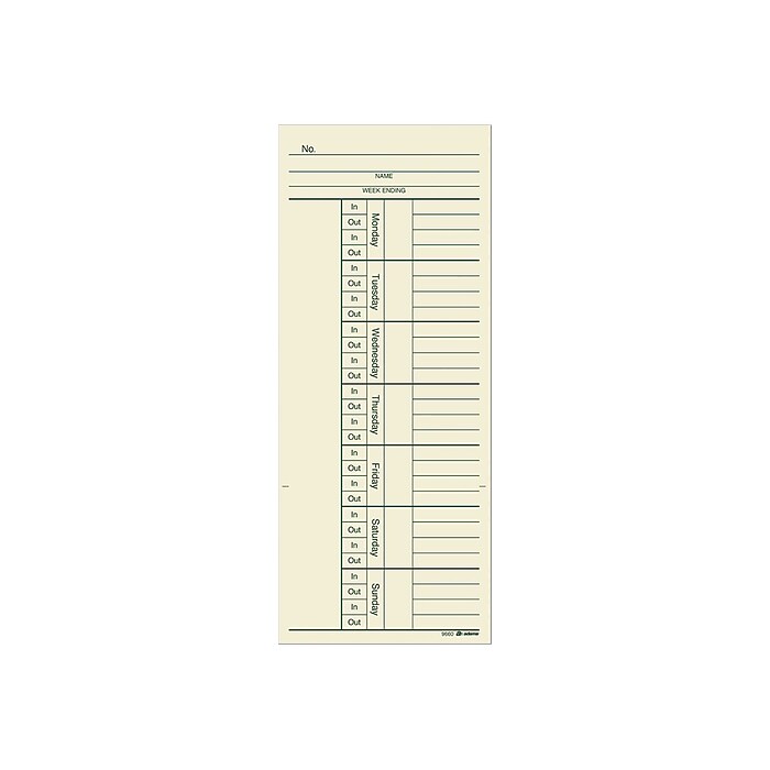 Adams Time Cards for Acroprint 125, ES700, ES900, ESP180 Time