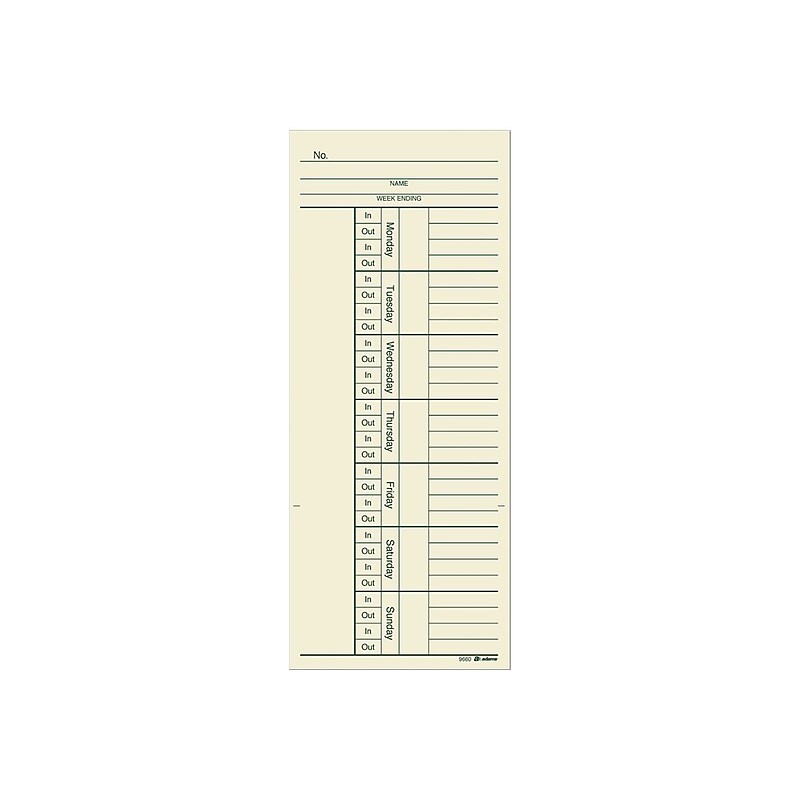 Adams Time Cards for Acroprint 125, ES700, ES900, ESP180 Time Clock, 200/Pack (ABF 9660-200) image 1