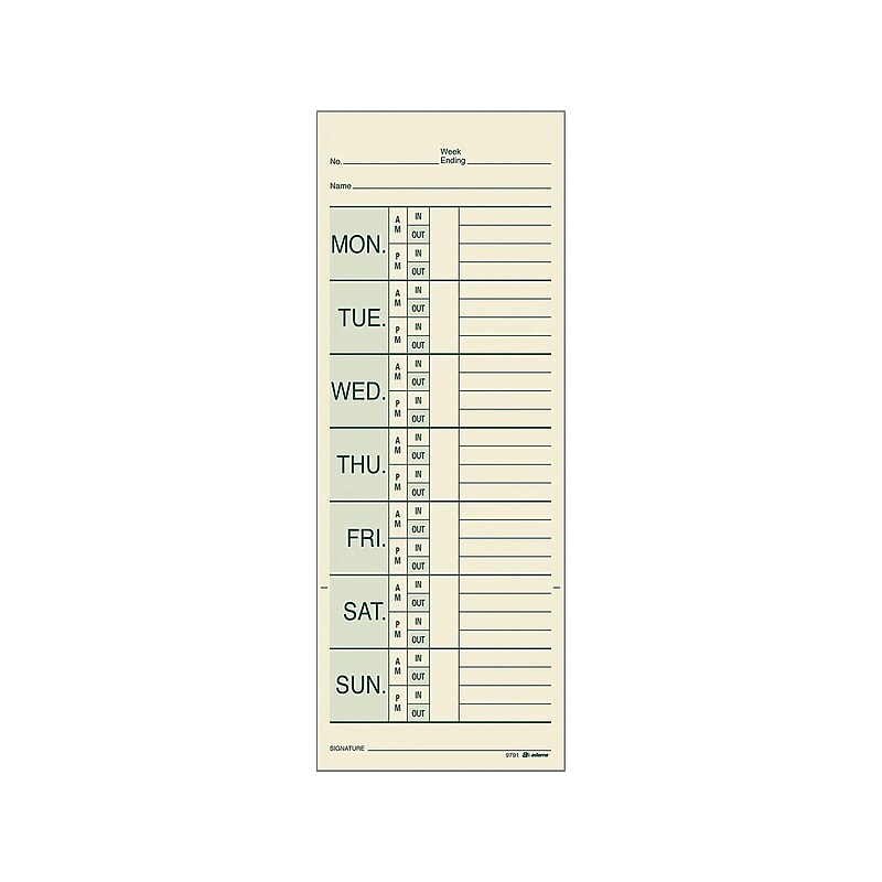Adams Time Cards for Pyramid 1000 Time Clock, 200/Pack (9791-200) image 1