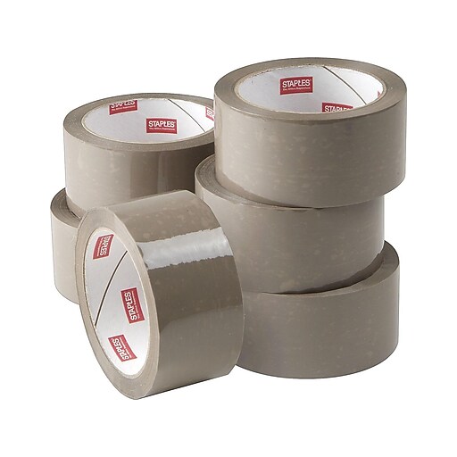 Staples® Natural Rubber Packing Tape, 1.89" x 54.7yds, Tan, 6/Pack