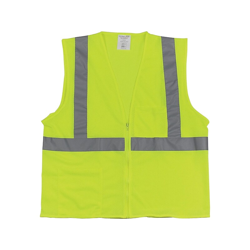 Protective Industrial Products High Visibility Zipper Safety Vest, ANSI Class R2, Lime Yellow, Large (302-0702Z-LY/L) image 1