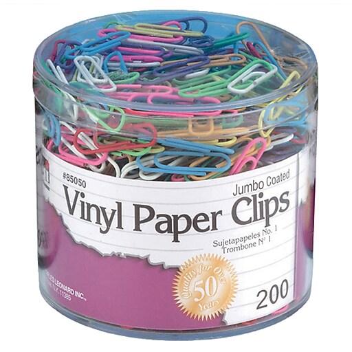 Charles Leonard Jumbo Vinyl Paper Clips, Coated, Assorted Colors, 200