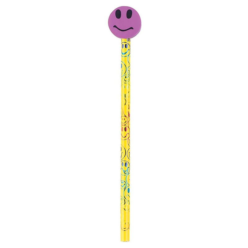 J.R. Moon Pencil Moon Pencil & Eraser Topper Write-Ons, Smiley Face, Pack of 36 (JRM53009) image 1