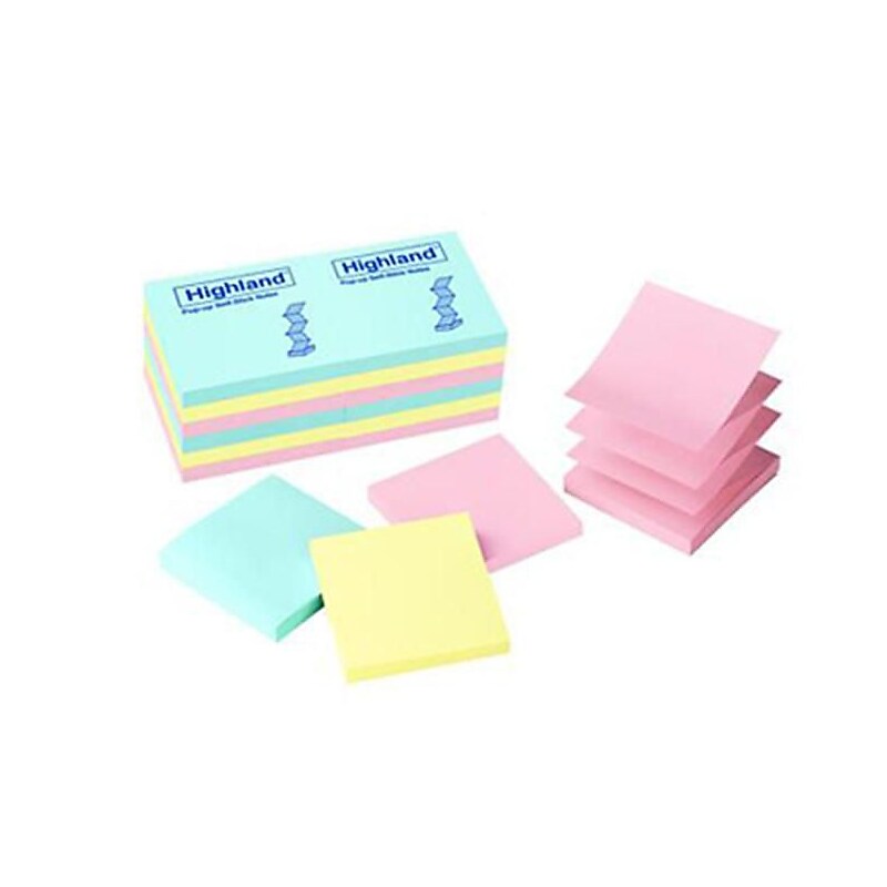 Highland Pop-up Notes, 3" x 3", Assorted Colors Collection, 100 Sheet/Pad, 12 Pads/Pack (EDRE24055) image 1
