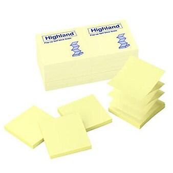 Highland™ Notes, Original Pop-up, Yellow, 3" x 3", 12/Pk