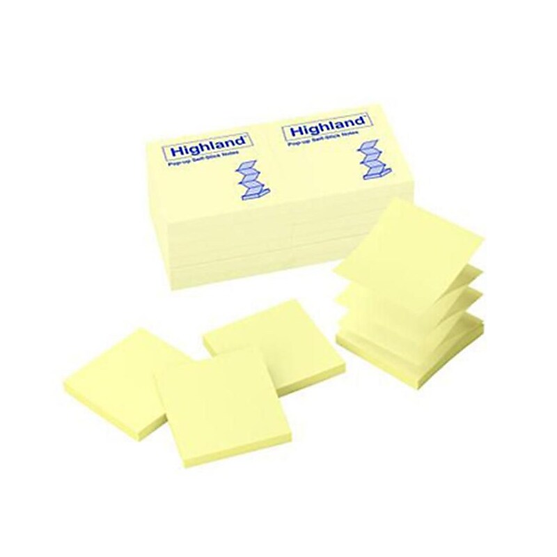 Highland Pop-up Notes, 3" x 3", Yellow, 100 Sheet/Pad, 12 Pads/Pack (6549PUY) image 1