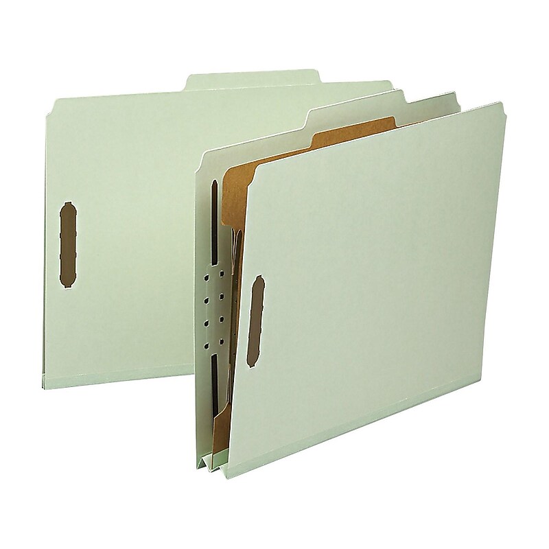 Smead Pressboard Classification Folders, 2/5-Cut Tab, 2" Expansion, Letter Size, 1 Divider, Gray/Green, 10/Box (13723) image 1