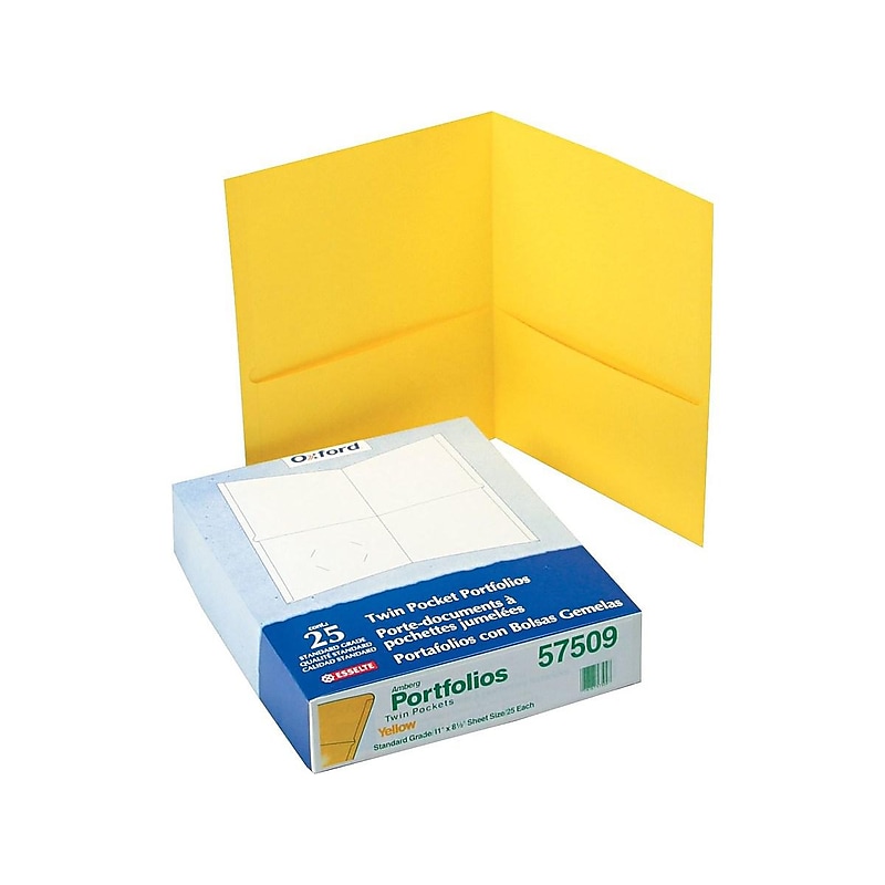 Oxford Twin Portfolio Folders, Yellow, 25/Box (OXF 57509) image 1