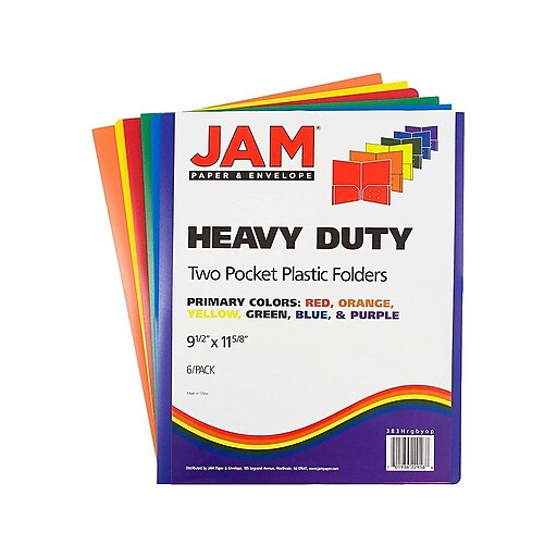 JAM Paper® Plastic Heavy Duty 3 Hole Punched 2 Pocket School Folders