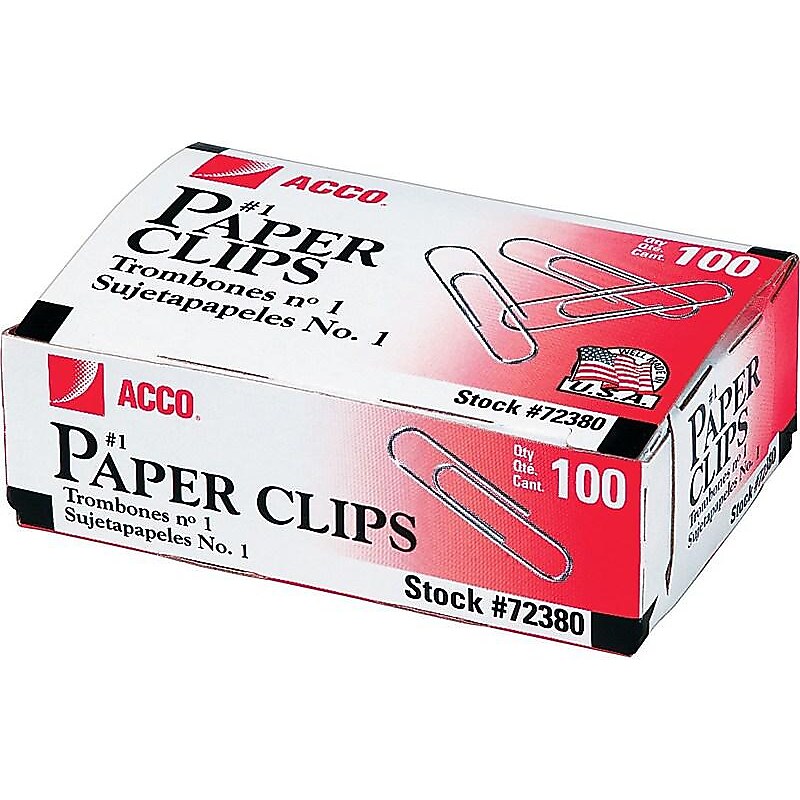 ACCO Economy #1 Paper Clips, Silver, 100/Box, 10 Boxes/Pack (A7072380) image 1