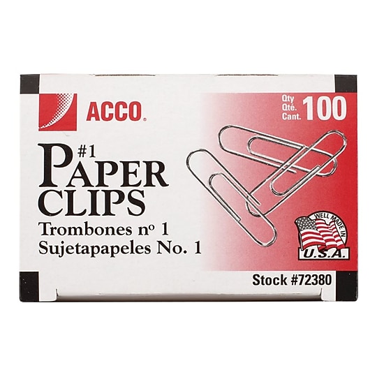 ACCO Economy #1 Paper Clips, Silver, 100/Box, 10 Boxes/Pack (A7072380)