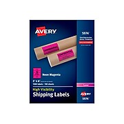 Avery High Visibility Laser Shipping Labels, 2" x 4", Neon Magenta, 10/Sheet, 100 Sheets/Pack (5974)