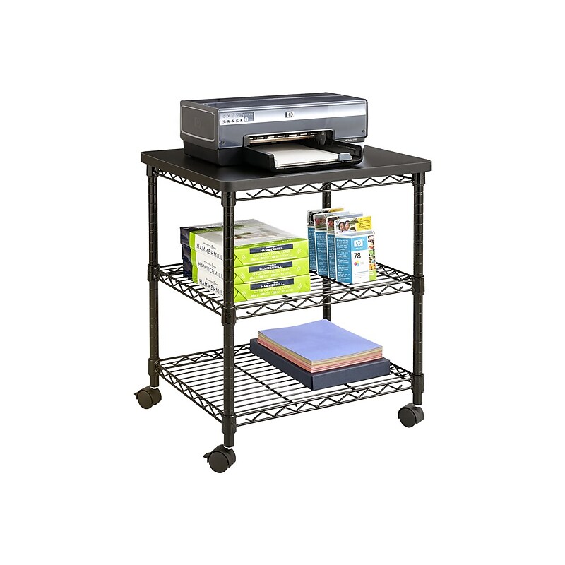 Safco Deskside 2-Shelf Metal Mobile Printer Stand with Lockable Wheels, Black (5207BL) image 1