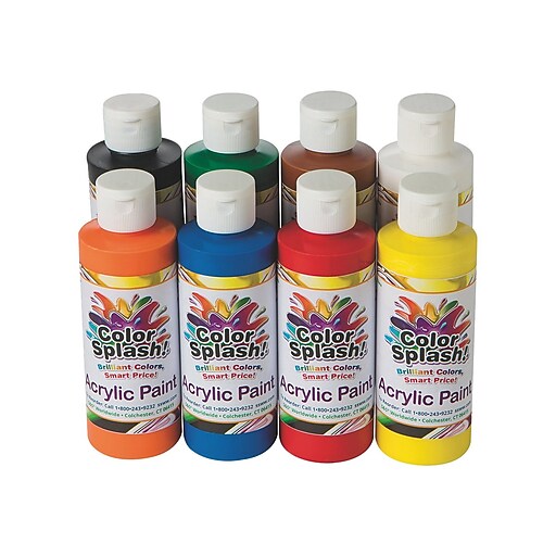 Color Splash Non Washable Acrylic Paints, Assorted, 8 Oz., 8/Pack