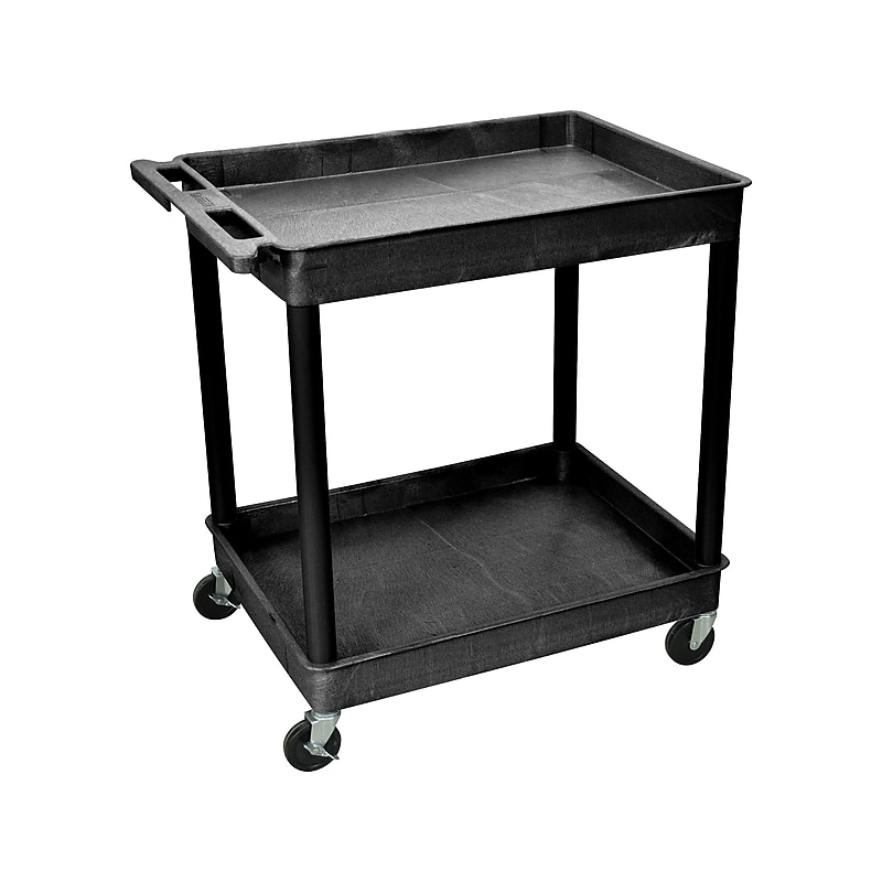 Luxor 2-Shelf Mixed Materials Mobile Utility Cart with Lockable Wheels, Black (TC11-B) image 1