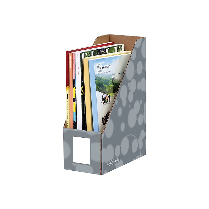 Bankers Box 12" x 4.25" x 9.63" Cardboard Magazine File, Gray, 4/Pack (6170201) image 1