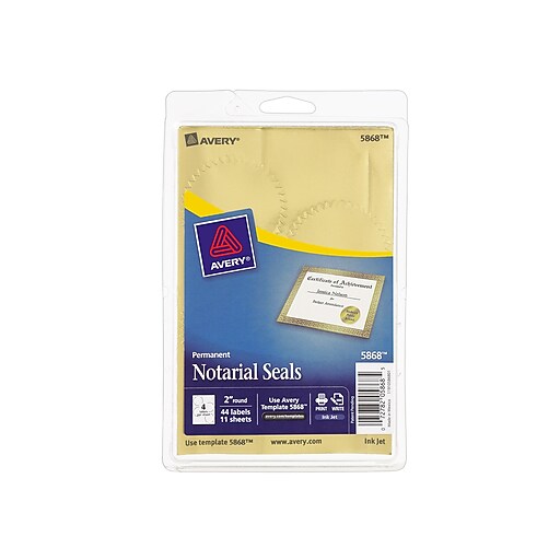 Avery Printable Inkjet Notary Seal Labels, 2" Diameter, Gold Foil, 4