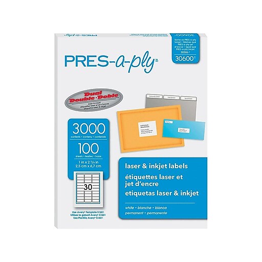 Staples White Inkjet/Laser Address Labels 1 X 2-5/8 7,500/Box Bundle Plus Free Gift Bundle 