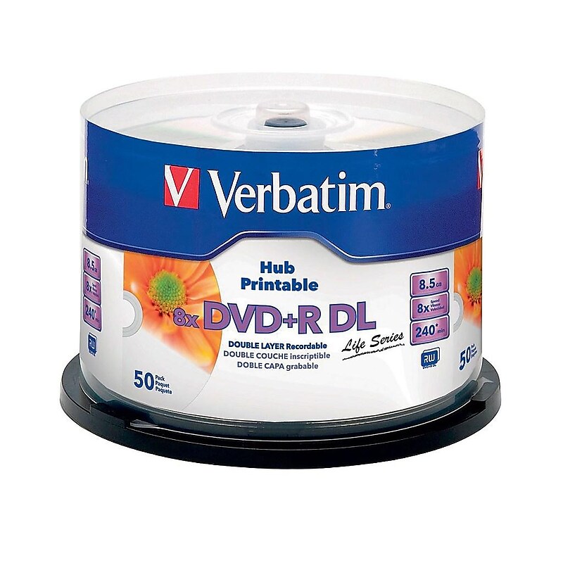 Verbatim (97693) 8x DVD+R DL, White Inkjet Printable, Hub Printable, 50/Pack image 1