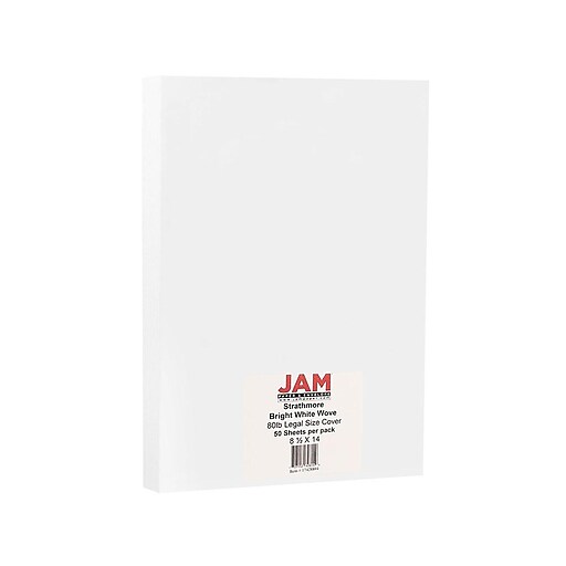 JAM Paper® Strathmore Legal Cardstock, 8.5 x 14, 80lb Natural White Wove,  50/pack (17428899)