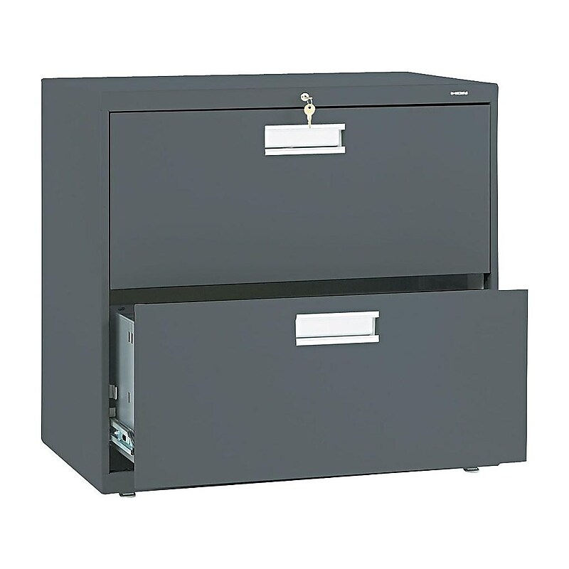 HON Brigade 600 Series 2-Drawer Lateral File Cabinet, Locking, Letter/Legal, Charcoal, 30"W (H672.L.S) image 1