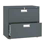 HON Brigade 600 Series 2-Drawer Lateral File Cabinet, Locking, Letter/Legal, Charcoal, 30"W (H672.L.S)