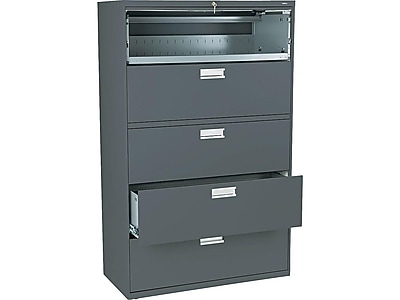 HON Brigade 600 Series 5-Drawer Lateral File Cabinet, Locking, Charcoal, Letter/Legal, 42"W (H695.L.S)