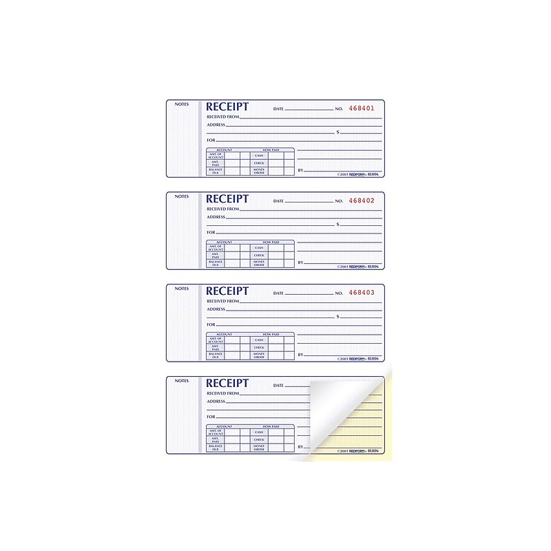 Rediform 2-Part Carbonless Money Receipt Book, 2.75" x 7", 200/Pack (8L806) image 1
