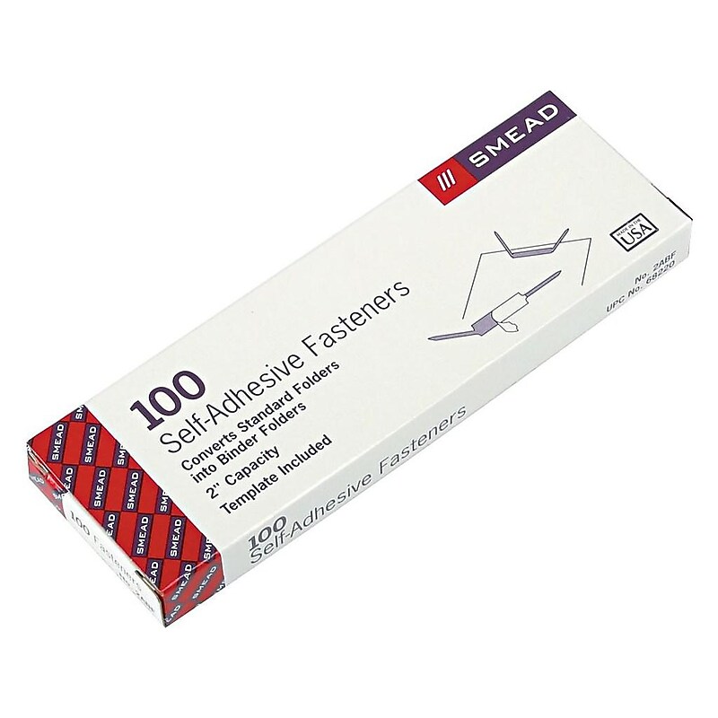 Smead Self-Adhesive Folder Fasteners, 2", Brown, 100/Box (68220) image 1