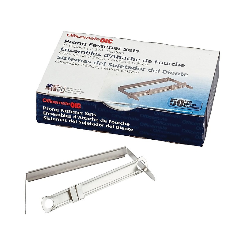 Officemate Non-Adhesive Prong Fastener, 1" Capacity, Silver (OIC99851) image 1