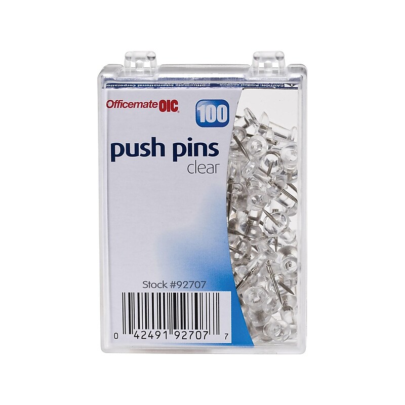 Officemate Push Pins, Clear, 100/Box (92707) image 1
