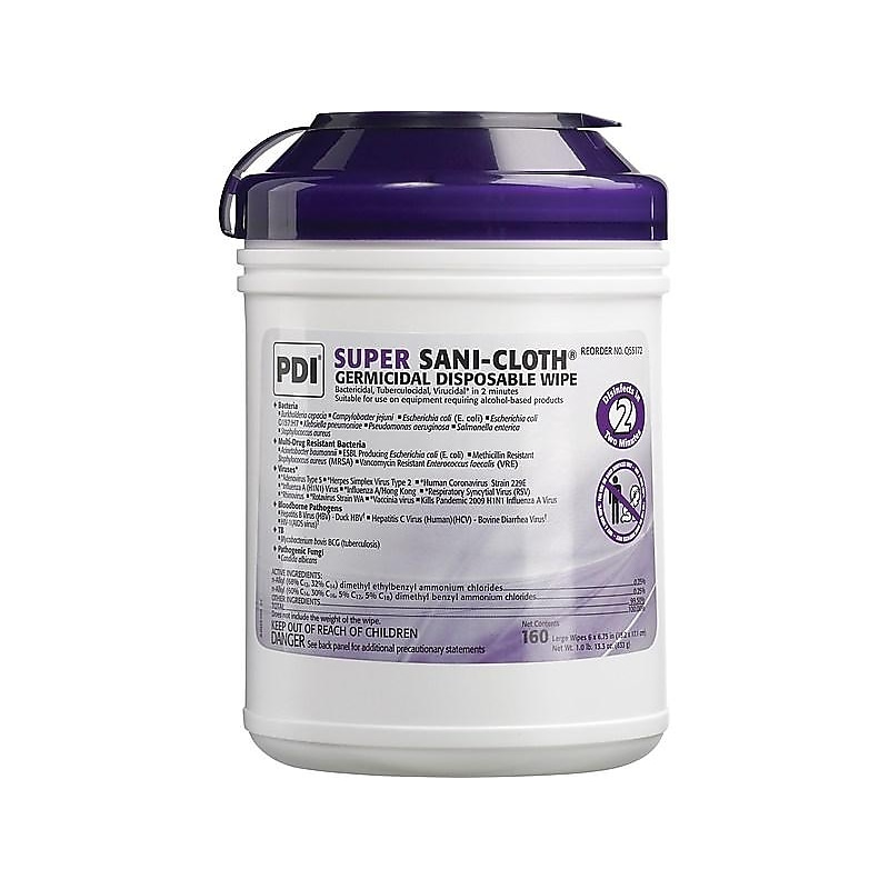 Sani PDI Super Sani-Cloth Disinfecting Wipers, White, 160 Wipers/Canister, 12 Canisters/Carton (Q55172) image 1