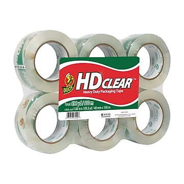 Duck HD Clear, Acrylic Packing Tape, 1.88" x 109.3 yds., Clear, 6/Pack (299016)