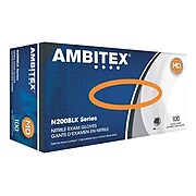 Ambitex N200BLK Nitrile Exam Gloves, Powder Free, Latex Free, Black, Medium, 100/Box (NMD200BLK)