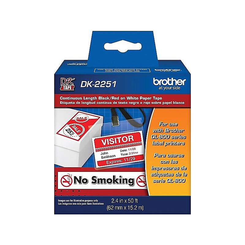Brother DK-2251 Standard Width Continuous Paper Labels, 2-4/10" x 50', Black/Red on White (DK-2251) image 1