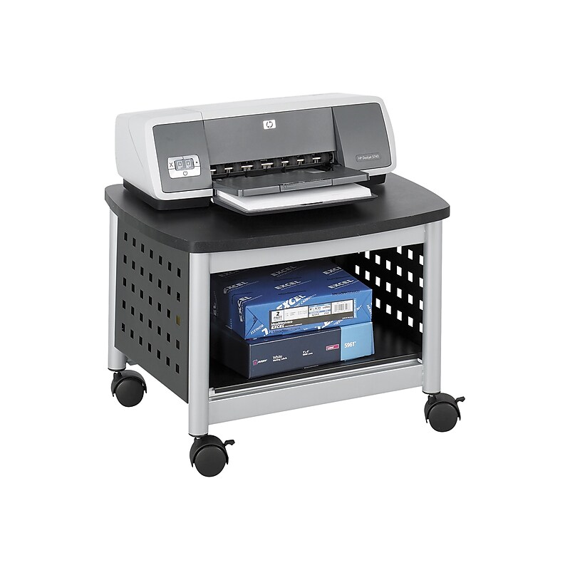 Safco Scoot Underdesk Metal Mobile Printer Stand with Lockable Wheels, Black/Silver (1855BL) image 1