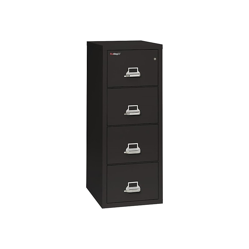 FireKing Classic 4-Drawer Vertical File Cabinet, Fire Resistant, Letter, Black, 25.06"D  (4-1825-CBL) image 1