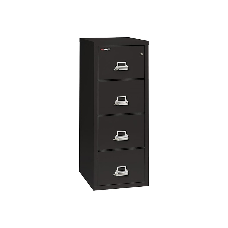 FireKing Classic 4-Drawer Vertical File Cabinet, Fire Resistant, Legal, Black, 25.06"D (4-2125-CBL) image 1
