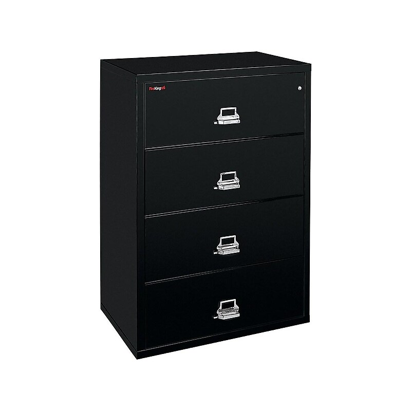 FireKing Classic 4-Drawer Lateral File Cabinet, Fire Resistant, Letter/Legal, Black, 31.19"W DOCK (4-3122-CBL) image 1
