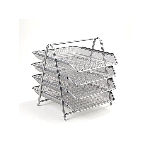 Mind Reader 4 Tier Steel Mesh Paper Tray Desk Organizer, Silver