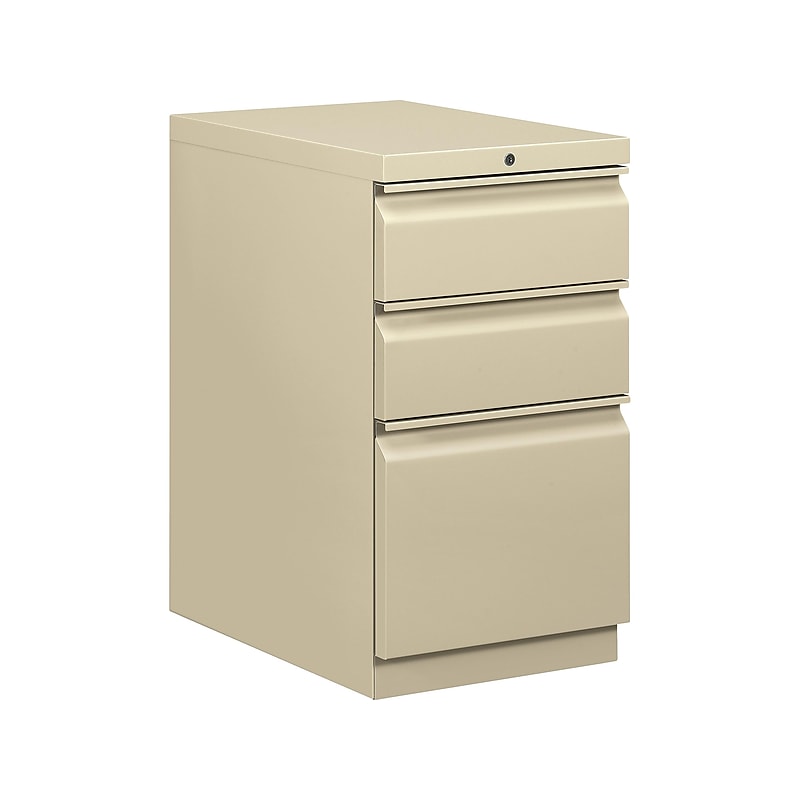 HON Brigade 3-Drawer Mobile Vertical File Cabinet, Letter Size, Lockable, 28"H x 15"W x 22.88"D, Putty (H33723RL) image 1
