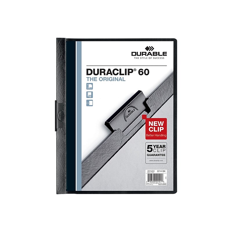 DURABLE Report Cover with DURACLIP, Letter-size, Holds Up to 60 Pages, Clear Cover/Black, 25 per Box (221401) image 1