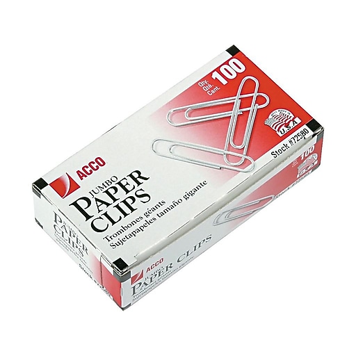ACCO Jumbo Paper Clips, Silver, 100 Clips/Box, 10 Boxes/Pack