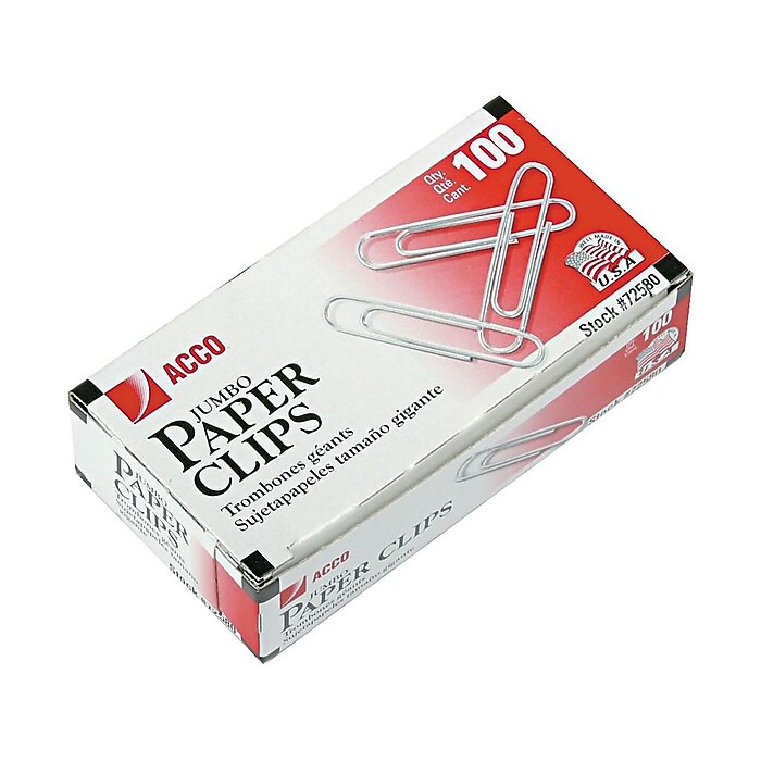 ACCO Jumbo Paper Clips, Silver, 100 Clips/Box, 10 Boxes/Pack