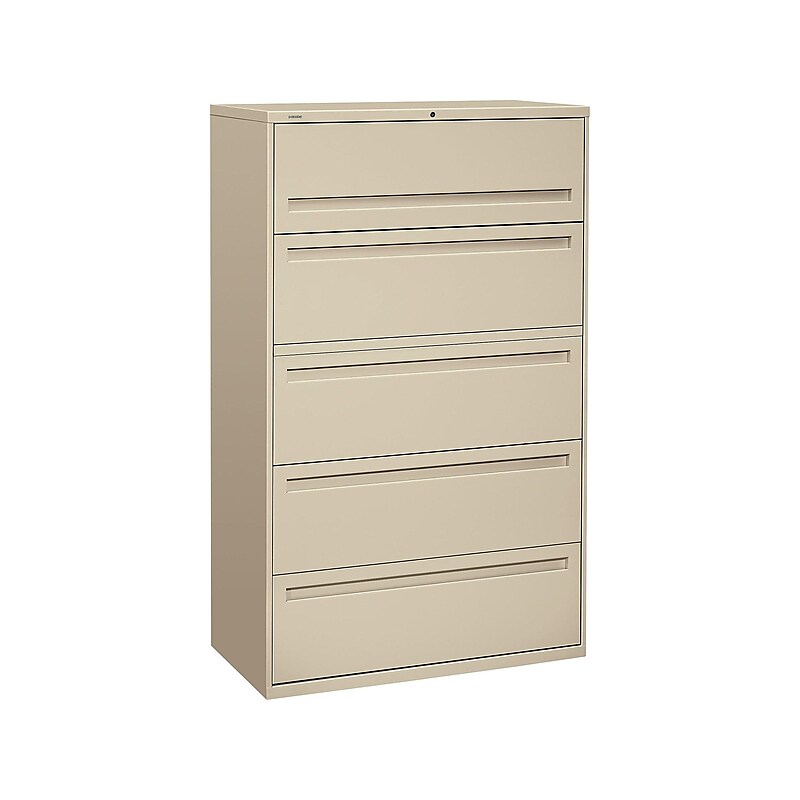 HON Brigade 700 Series 5 File Drawer Lateral File Cabinet, Locking, Letter/Legal, Putty/Beige, 42"W (H795.L.L) image 1