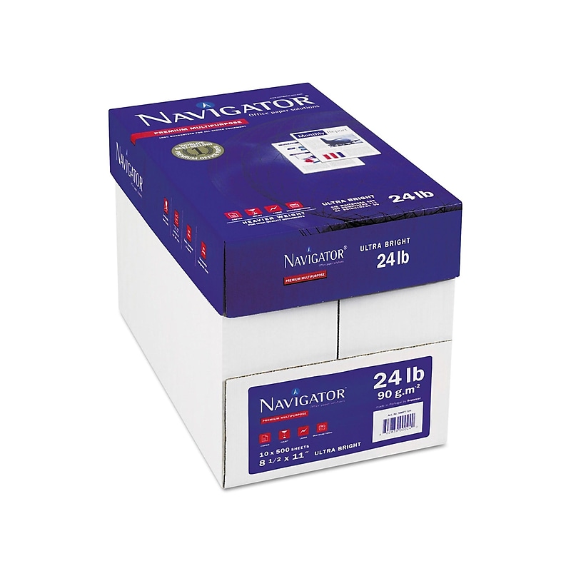 Navigator Platinum 8.5" x 11" Color Copy Paper, 24 lbs., 99 Brightness, 500/Ream, 10 Reams/Carton (NPL1124) image 1